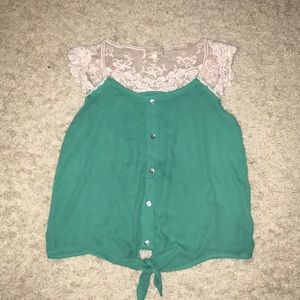 Green lace button down tank top!